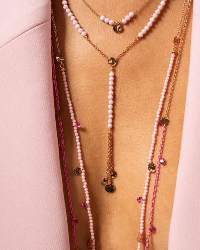 Collana Rosario Con Pepite Di Zirconi Milky Rosa - gr-031 m3 r au Collana Rosario Con Pepite Di Zirconi Milky Rosa - gr-031 m3 r au